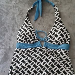 Ocean Dream swim halter top tankini size 10, black, blue